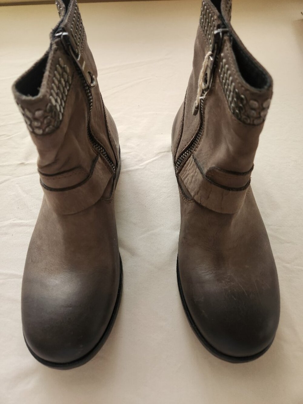 Italian Leather Distressed Ankle Boots Buckle Booties Size 36 / 6